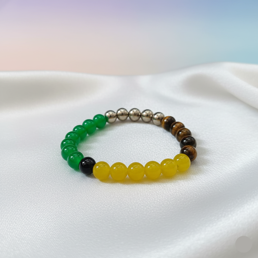 Etnico Prosperity & Confidence Bracelet for Men & Women | Tiger Eye Green & Yellow Stone Beaded Bracelet | Stretch Fit Spiritual Bracelet for Daily Wear | Unisex Design (MJB002)