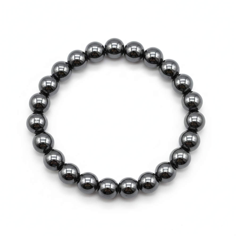 Etnico Hematite Stretchable Bead Bracelet with Polished Spherical Stones for Energy, Balance & Everyday Style (MJB003B)