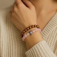 Etnico Bracelet Set for Women | Pink Beaded Bracelet with Buddha Charm and Brown Beaded Stretch Bracelet | Spiritual Style Bracelet Set for Balance, Harmony & Positive Energy | Gift for Women (MJB006-CO)