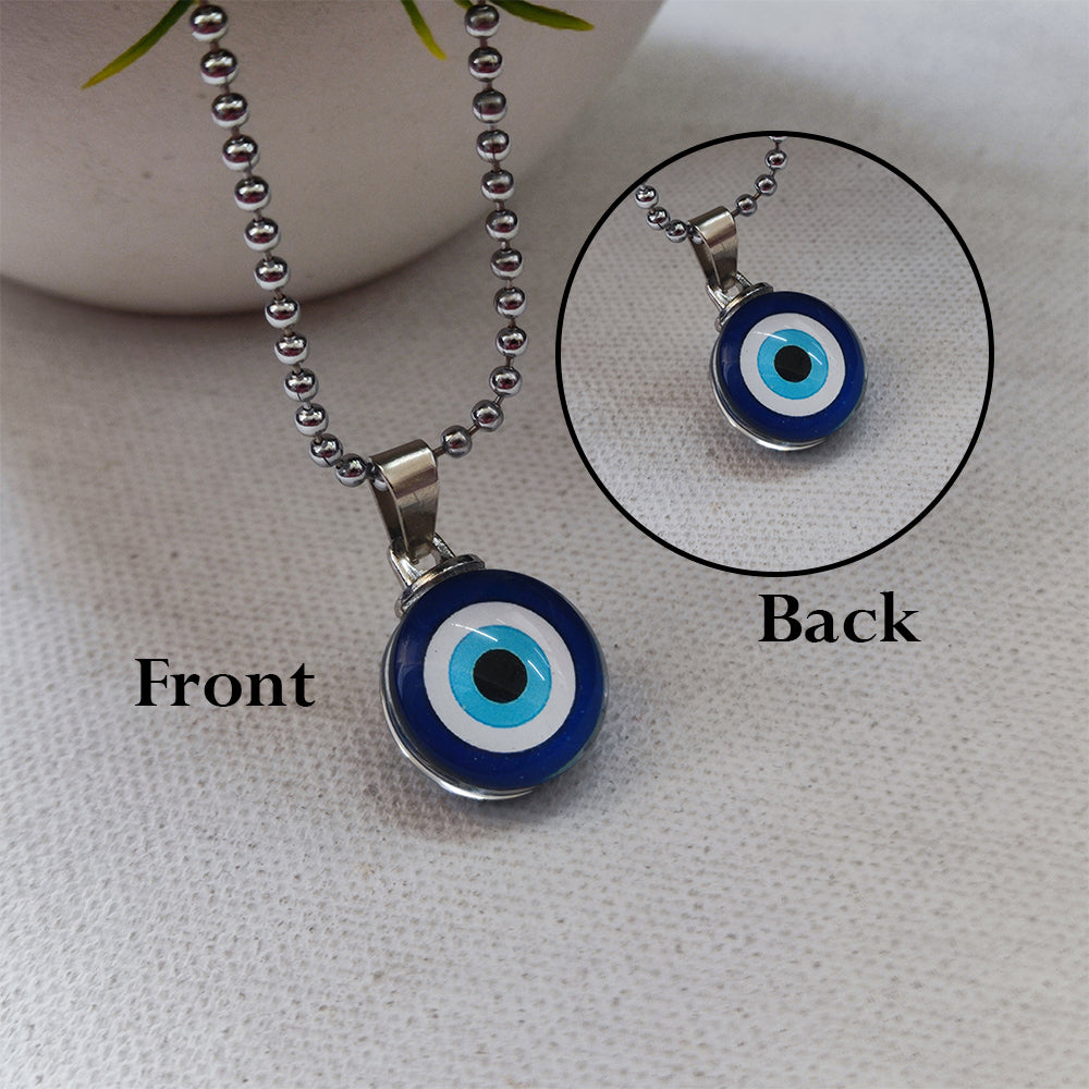 Etnico Evil Eye Pendant Necklace with Metallic Ball Chain for Protection & Everyday Style (MJN001S)