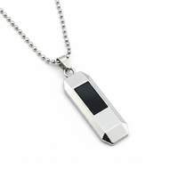 Etnico Silver?Tone Hexagonal Pendant Necklace with Black Inlay & Ball Chain (MJN011S)