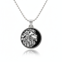 Etnico Silver?Tone Lion Head Pendant Necklace with Embossed Detailing & Ball Chain (MJN013S)