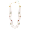 Mahi Royal Multi-Layered Artificial Pearls Crystals Dulha Mala for Groom Traditional Wedding Jewelry with Red Stone Detailing | Ethnic Maharaja Haar for Men (ML1103874G)