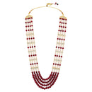 Mahi Multi-Layer Artificial Pearl & Maroon Beads Necklace | Wedding Sherwani Jewellery for Men | Ethnic Dulha Haar for Marriage Ceremony (ML1103875G)