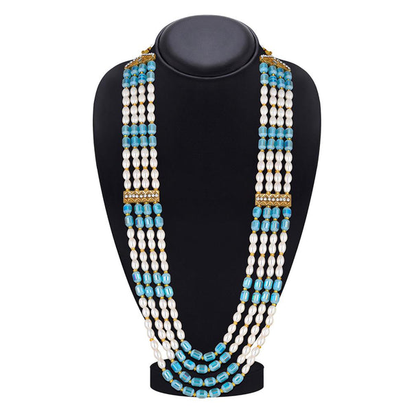 Mahi 4 Layers Blue and White Artificial Beads Base Groom / Dulha Mala Moti Haar Necklace for Men (ML1108106GBlu)