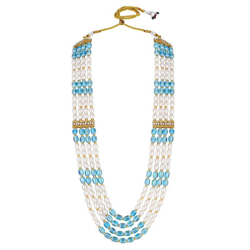 Mahi 4 Layers Blue and White Artificial Beads Base Groom / Dulha Mala Moti Haar Necklace for Men (ML1108106GBlu)