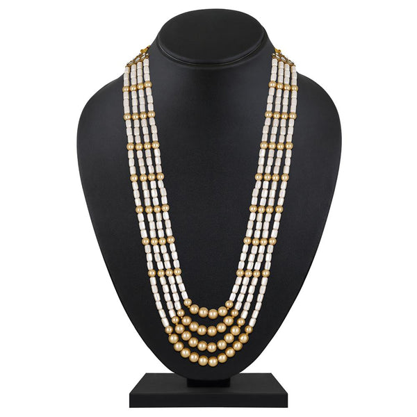 Mahi 4 Layers Golden and White Artificial Beads Base Groom / Dulha Mala Moti Haar Necklace for Men (ML1108107GGol)