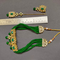 Etnico 18K Gold Plated Traditional Pearl & Kundan Studded Choker Necklace Jewellery Set with Earrings & Maang Tikka for Women (ML224G-1)