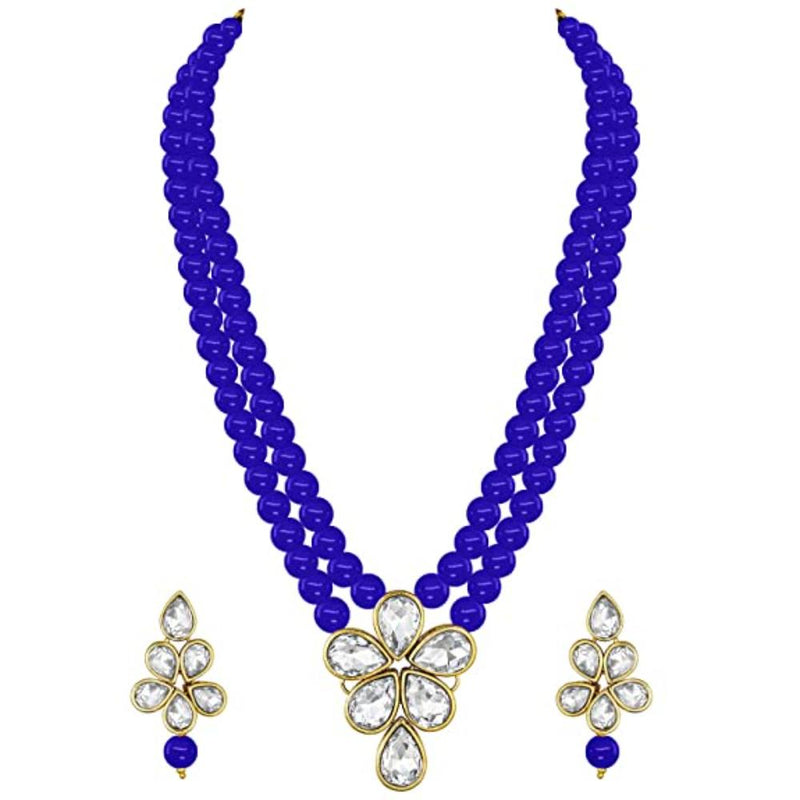 Etnico Gold Plated Traditional Kundan & Pearl Studded Necklace Jewellery Set For Women (ML311) (Blue)