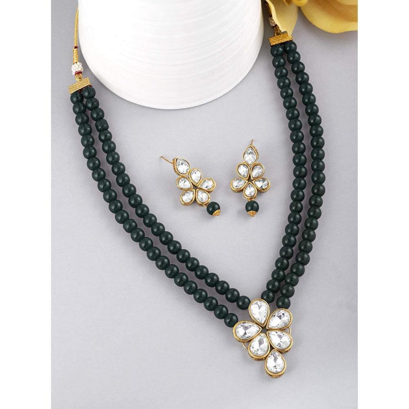 Etnico Gold Plated Traditional Kundan & Pearl Studded Necklace Jewellery Set For Women (ML311G)