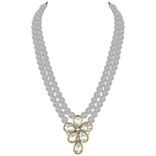 Etnico Gold Plated Traditional Kundan & Pearl Studded Necklace Jewellery Set For Women (ML311) (Grey)