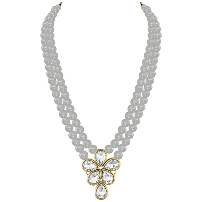 Etnico Gold Plated Traditional Kundan & Pearl Studded Necklace Jewellery Set For Women (ML311) (Grey)