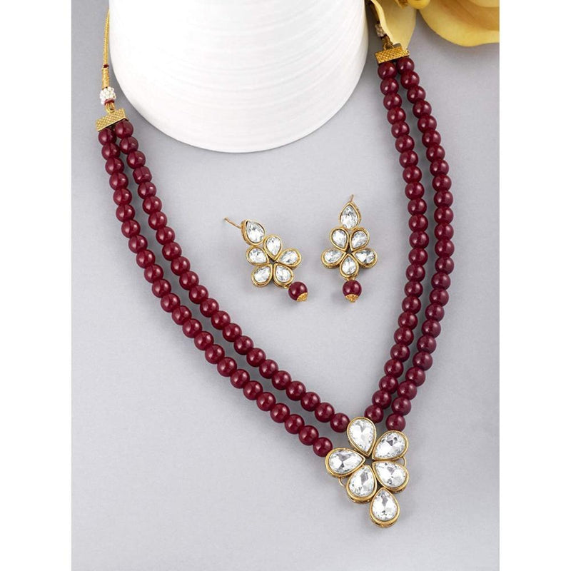 Etnico Gold Plated Traditional Kundan & Pearl Studded Necklace Jewellery Set For Women (ML311M)