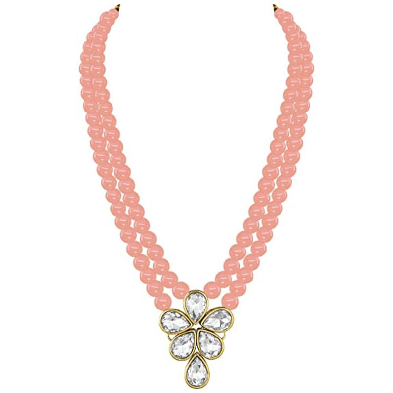 Etnico Gold Plated Traditional Kundan & Pearl Studded Necklace Jewellery Set For Women (ML311) (Peach)