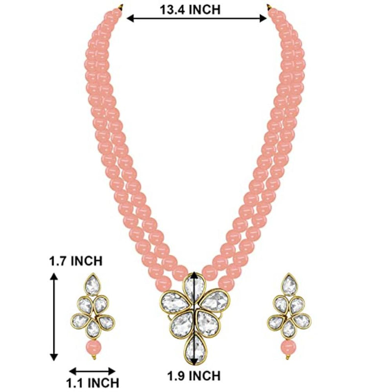 Etnico Gold Plated Traditional Kundan & Pearl Studded Necklace Jewellery Set For Women (ML311) (Peach)