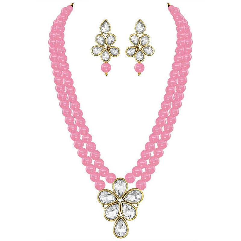 Etnico Gold Plated Traditional Kundan & Pearl Studded Necklace Jewellery Set For Women (ML311Pi)