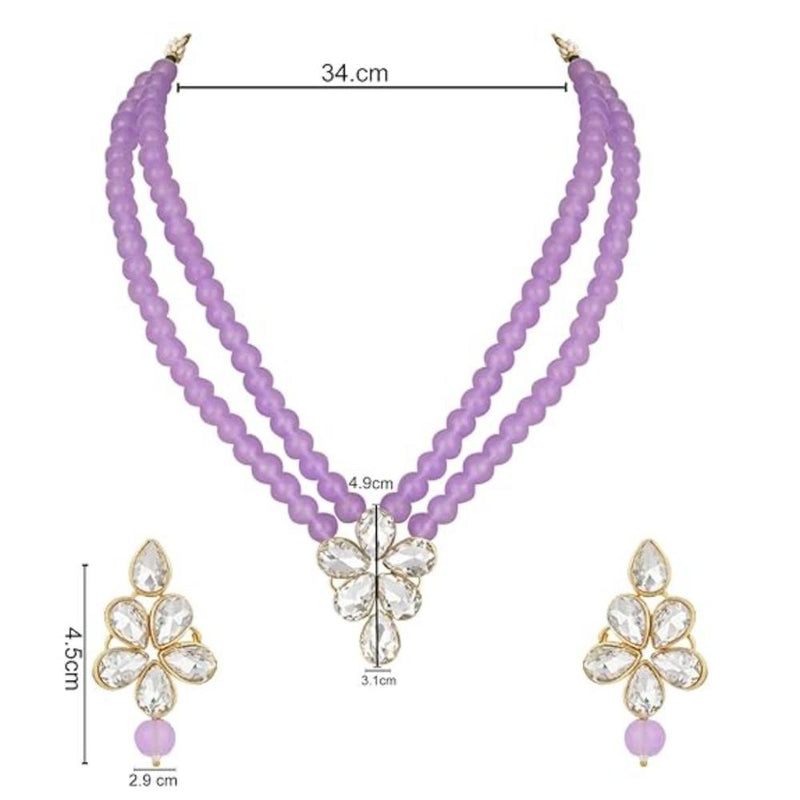 Etnico Gold Plated Traditional Kundan & Pearl Studded Necklace Jewellery Set For Women (ML311) (Purple)