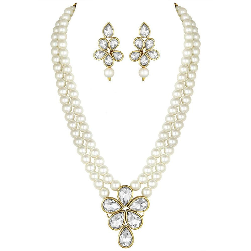 Etnico Gold Plated Traditional Kundan & Pearl Studded Necklace Jewellery Set For Women (ML311W)