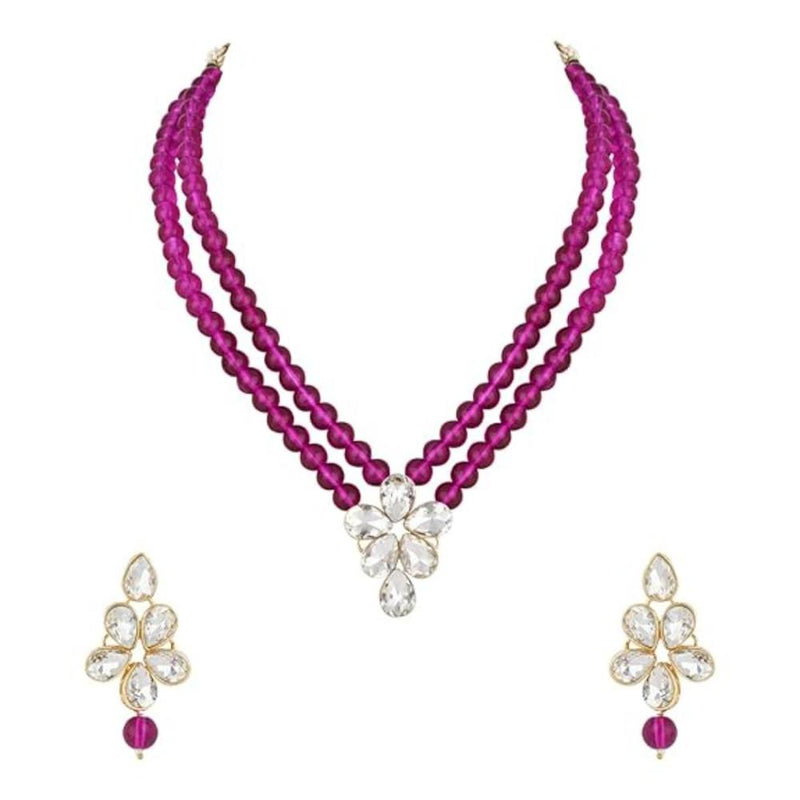 Etnico Gold Plated Traditional Kundan & Pearl Studded Necklace Jewellery Set For Women (ML311) (Wine)