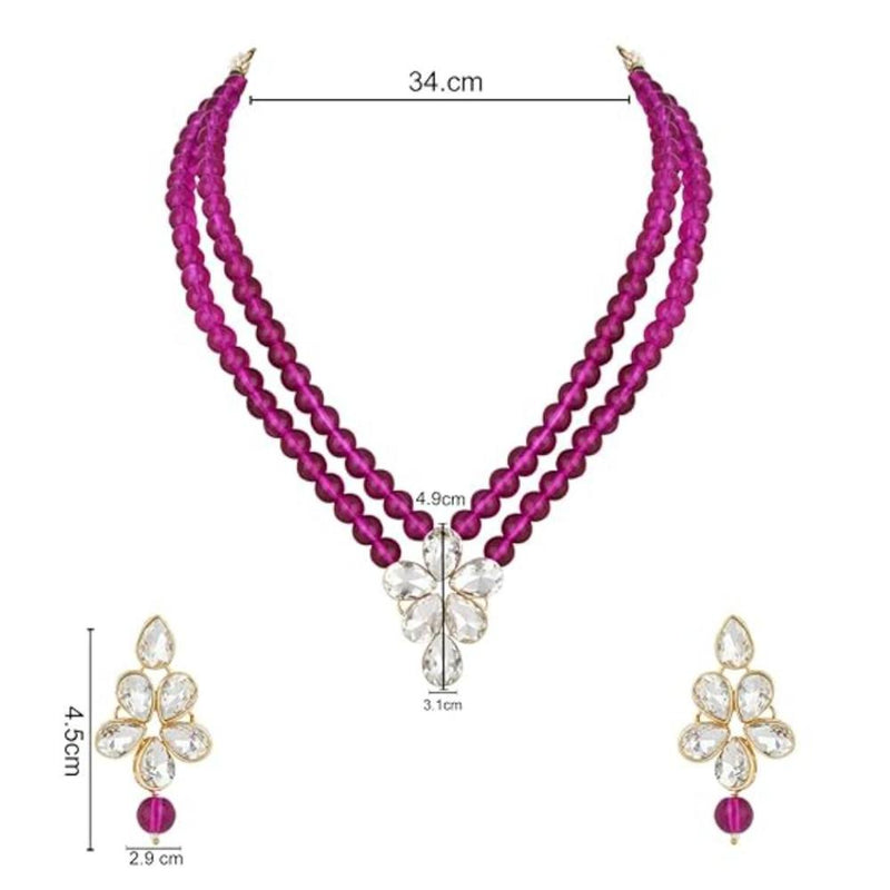 Etnico Gold Plated Traditional Kundan & Pearl Studded Necklace Jewellery Set For Women (ML311) (Wine)