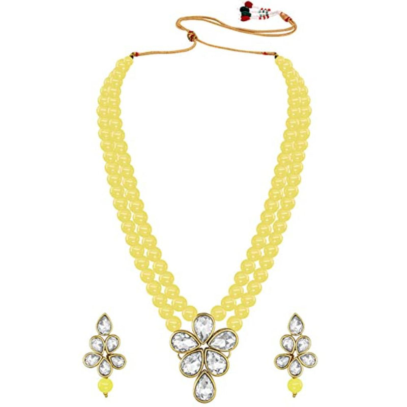 Etnico Gold Plated Traditional Kundan & Pearl Studded Necklace Jewellery Set For Women (ML311) (Yellow)