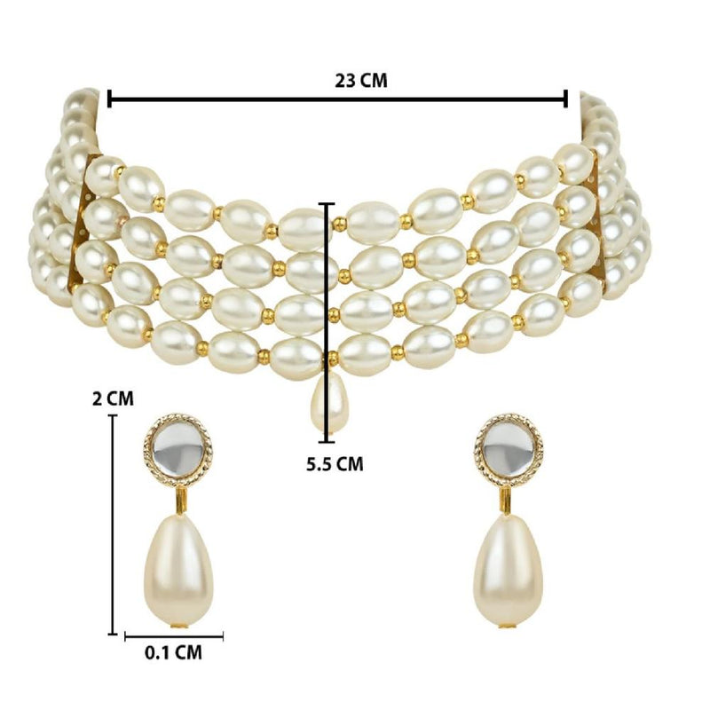 Etnico Gold Plated Traditional Pearl Beaded Stylish Moti Choker Necklace Jewellery Set with Earrings for women (ML314W)