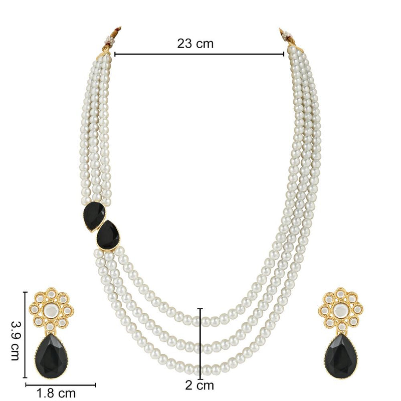 Etnico Gold Plated Traditional Stone Studded Pearl Long Necklace Jewellery Set For Women/Girls (ML315B)