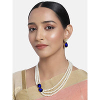 Etnico Gold Plated Traditional Stone Studded Pearl Choker Necklace Jewellery Set For Women/Girls (ML315Bl)