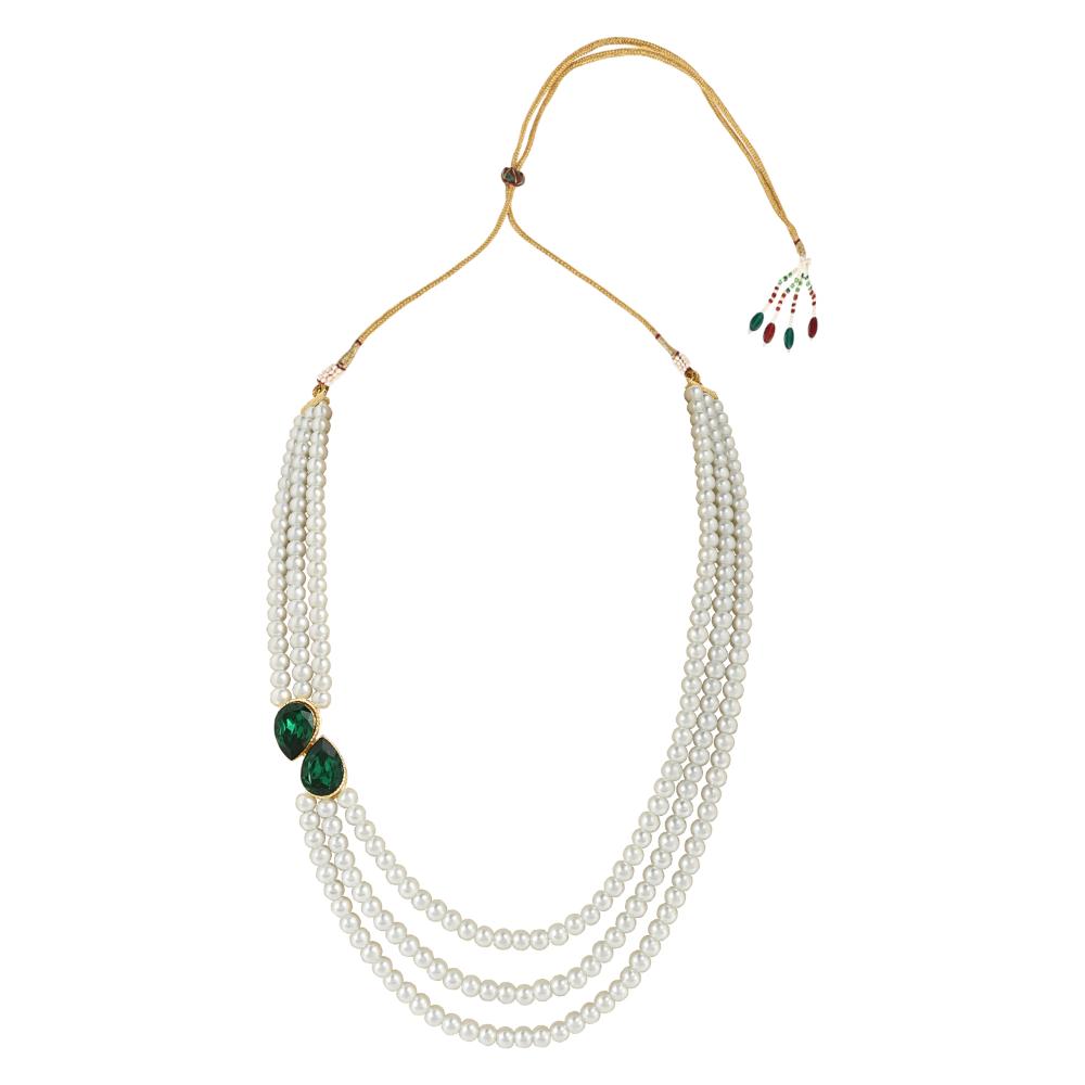Etnico Gold Plated Traditional Stone Studded Pearl Long Necklace Jewellery Set For Women/Girls (ML315G)