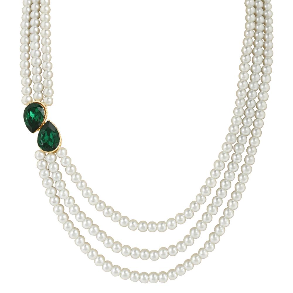 Etnico Gold Plated Traditional Stone Studded Pearl Long Necklace Jewellery Set For Women/Girls (ML315G)