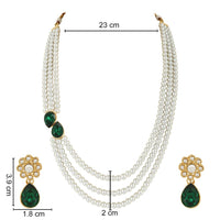 Etnico Gold Plated Traditional Stone Studded Pearl Long Necklace Jewellery Set For Women/Girls (ML315G)