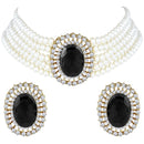 Etnico Gold Plated Traditional Stone Studded Pearl Choker Necklace Jewellery Set For Women/Girls (ML316) (Black)