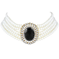 Etnico Gold Plated Traditional Stone Studded Pearl Choker Necklace Jewellery Set For Women/Girls (ML316) (Black)