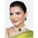 Etnico Gold Plated Traditional Green Stone Studded Pearl Choker Necklace Jewellery Set For Women/Girls (ML316G)