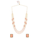 Etnico Gold Plated Traditional Stone Studded Multi Strand Long Pearl Necklace Jewellery With Stud Earrings Set For Women/Girls (Pink)