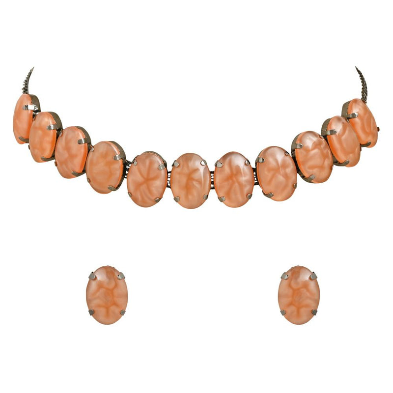 Etnico Glamorous Fashionable Eye-Catching Peach Beaded Choker and Earrings Set For Women/Girls (ML318Pe)