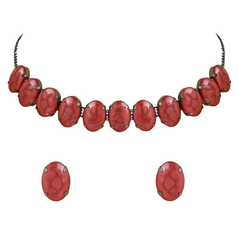 Etnico Glamorous Fashionable Eye-Catching Red Beaded Choker and Earrings Set For Women/Girls (ML318R)