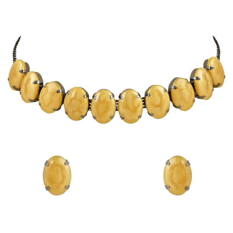 Etnico Glamorous Fashionable Eye-Catching Yellow Beaded Choker and Earrings Set For Women/Girls (ML318Y)