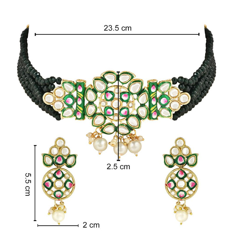 Etnico Gold Plated Traditional Pearl Kundan Studded Meenakari Choker Necklace With Earring Set For Women/Girls (ML319G)