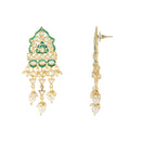 Etnico Gold Plated Traditional Meenakari Kundan Handcrafted Multi Strand Long Pearl Necklace Jewellery With Dangle Earrings & Finger Ring Set For Women/Girls (ML326G)