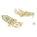 Etnico Gold Plated Traditional Meenakari Kundan Handcrafted Multi Strand Long Pearl Necklace Jewellery With Dangle Earrings & Finger Ring Set For Women/Girls (ML326G)