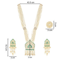 Etnico Gold Plated Traditional Meenakari Kundan Handcrafted Multi Strand Long Pearl Necklace Jewellery With Dangle Earrings & Finger Ring Set For Women/Girls (ML326G)
