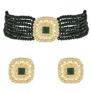 Etnico Gold Plated Traditional Kundan Handcrafted Onyx Pearl Choker Necklace Jewellery With Earrings Set For Women/Girls (ML327G)