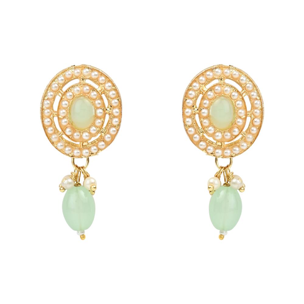 Etnico Traditional Handcrafted Pearl Necklace Jewellery Set With Earrings & Maang Tikka Set For Women And Girls (Mint)