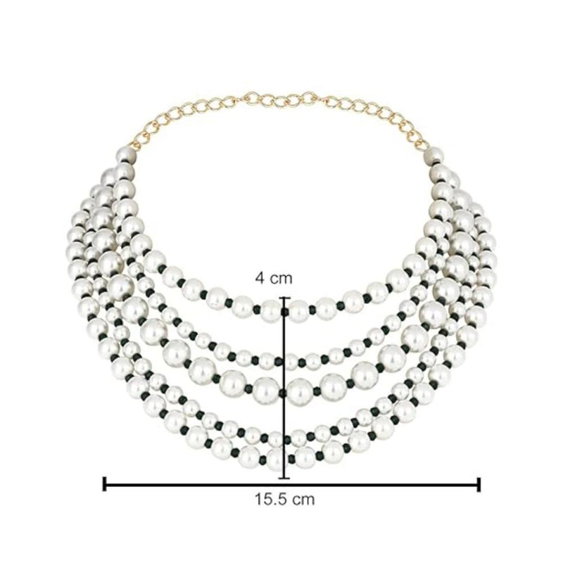 Etnico Latest Fashion Stylish Multi Layered Pearl Beads Necklace Jewellery Set For Women (ML338G)