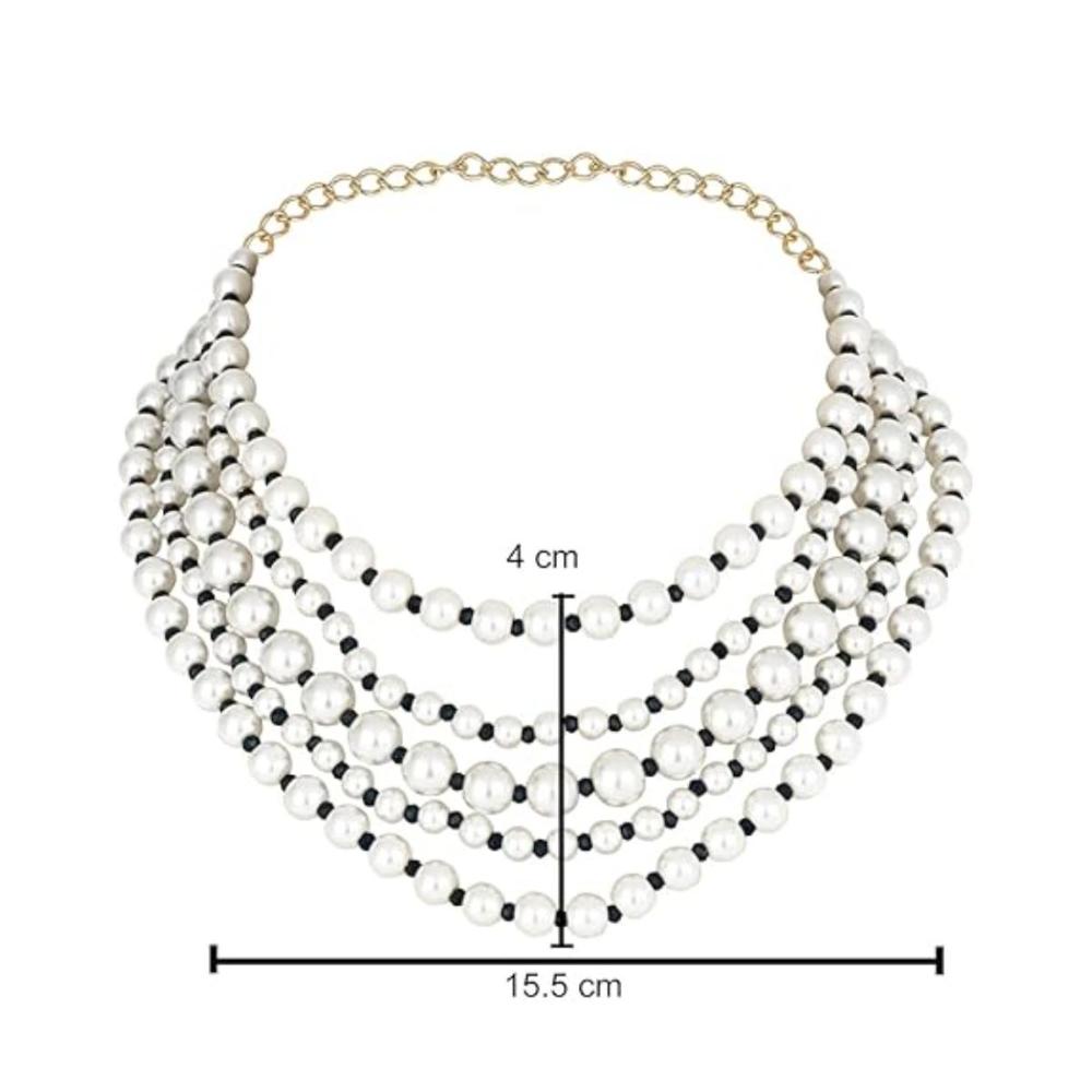Etnico Latest Fashion Stylish Multi Layered Pearl Beads Necklace Jewellery Set For Women (ML338Mo)