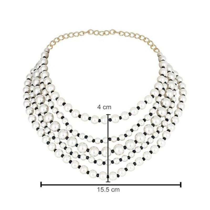 Etnico Latest Fashion Stylish Multi Layered Pearl Beads Necklace Jewellery Set For Women (ML338Mo)