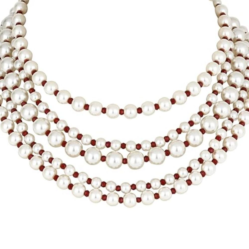 Etnico Latest Fashion Stylish Multi Layered Pearl Beads Necklace Jewellery Set For Women (ML338M)