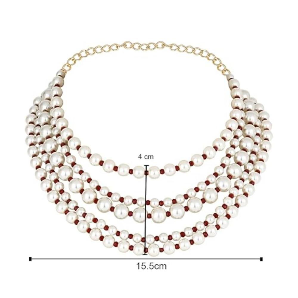 Etnico Latest Fashion Stylish Multi Layered Pearl Beads Necklace Jewellery Set For Women (ML338M)