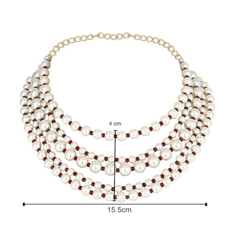 Etnico Latest Fashion Stylish Multi Layered Pearl Beads Necklace Jewellery Set For Women (ML338M)